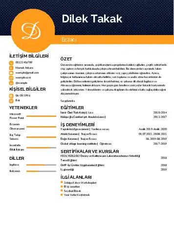 Eczacı CV Örnekleri cv indir